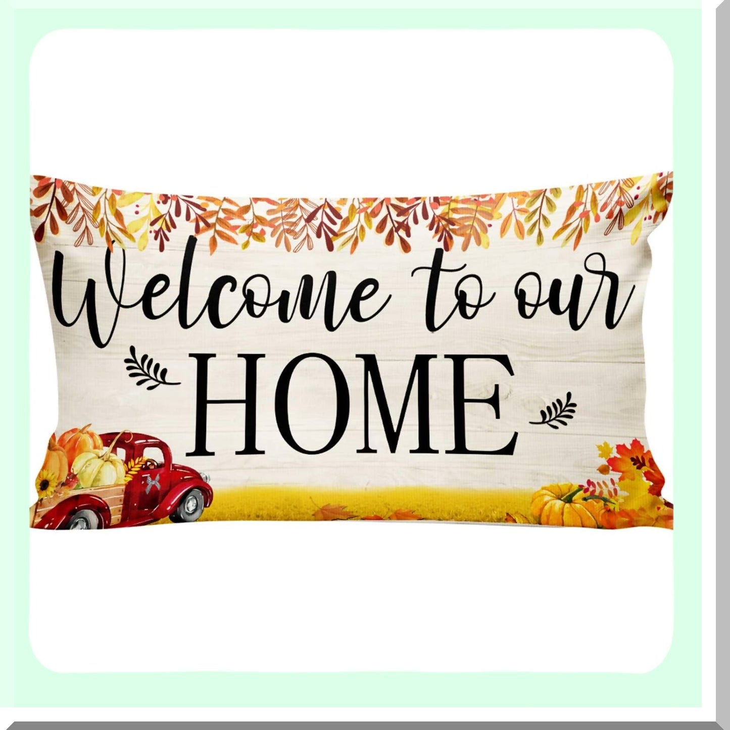 Autumn Harvest Maple Leaves Truck Pumpkin Throw Pillow Covers - Thanksgiving Holiday Party Supplies for Home Decor - 20 x 12 Inch