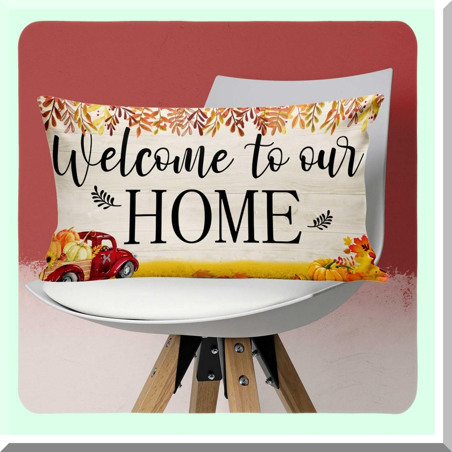 Autumn Harvest Maple Leaves Truck Pumpkin Throw Pillow Covers - Thanksgiving Holiday Party Supplies for Home Decor - 20 x 12 Inch