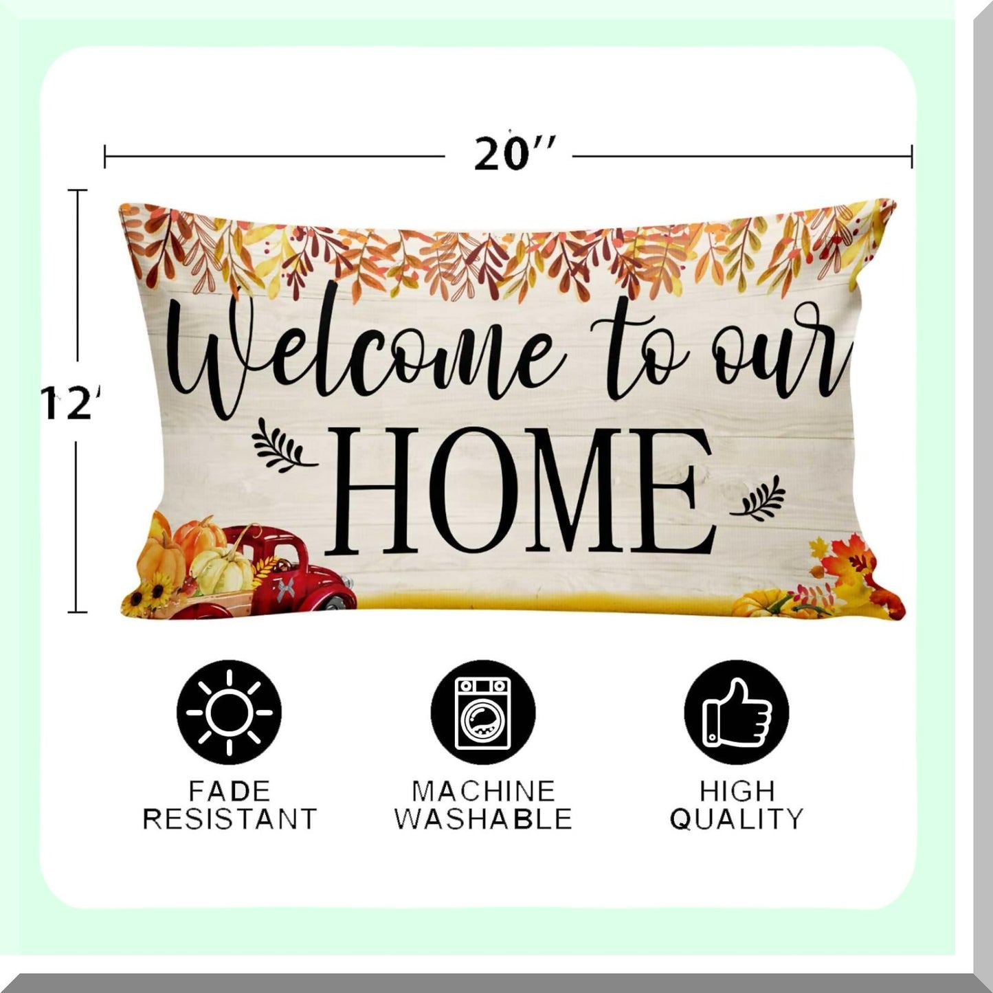 Autumn Harvest Maple Leaves Truck Pumpkin Throw Pillow Covers - Thanksgiving Holiday Party Supplies for Home Decor - 20 x 12 Inch