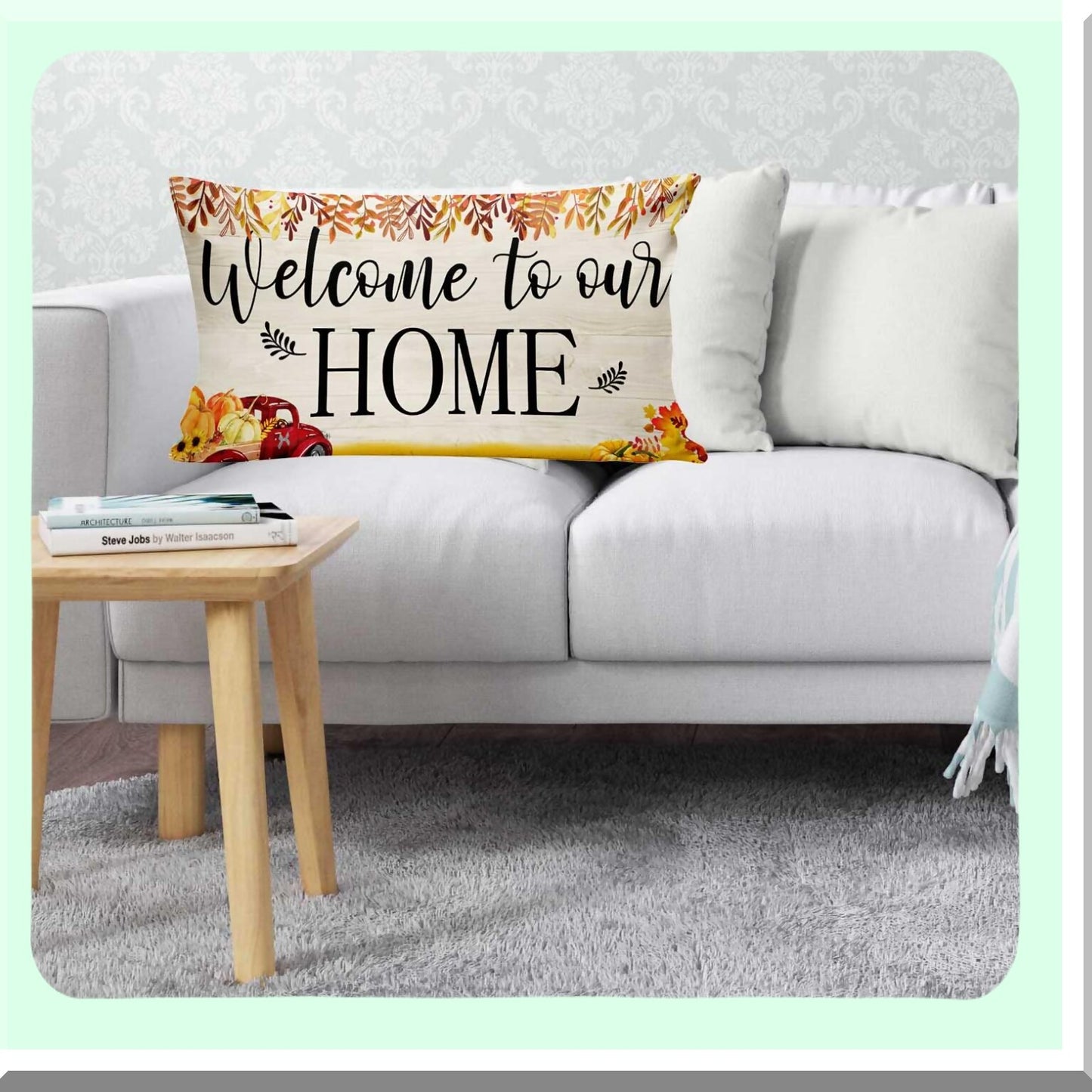 Autumn Harvest Maple Leaves Truck Pumpkin Throw Pillow Covers - Thanksgiving Holiday Party Supplies for Home Decor - 20 x 12 Inch