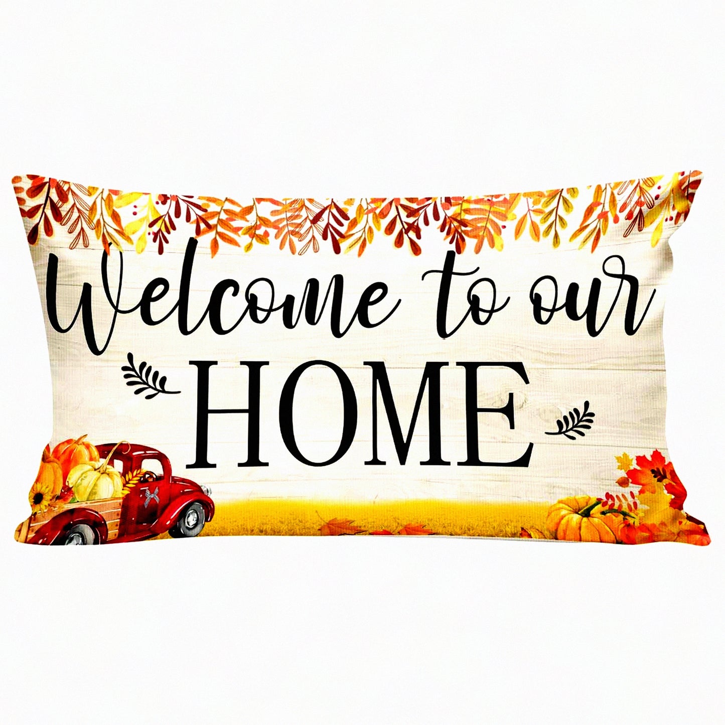 Autumn Harvest Maple Leaves Truck Pumpkin Throw Pillow Covers - Thanksgiving Holiday Party Supplies for Home Decor - 20 x 12 Inch