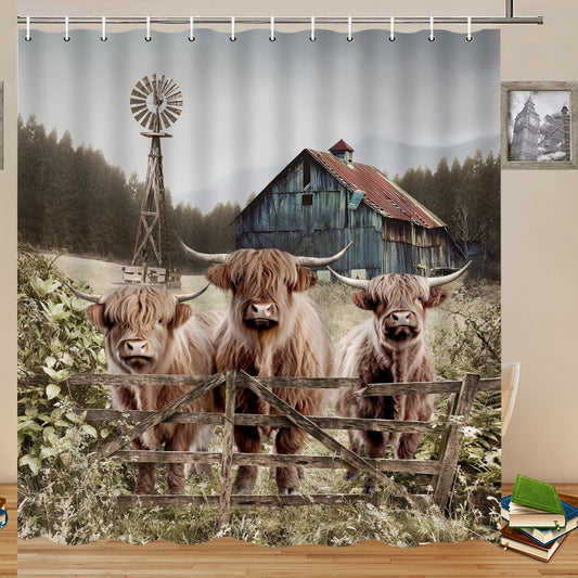 Highland Cattle Farm Shower Curtain 70x70 Inch