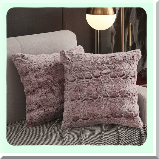 Burgundy Ombre Velvet Rabbit Pillowcase Set - Soft & Fluffy 18x18 Inch Square Cushion Cover with Zipper Closure for Modern Home Decor