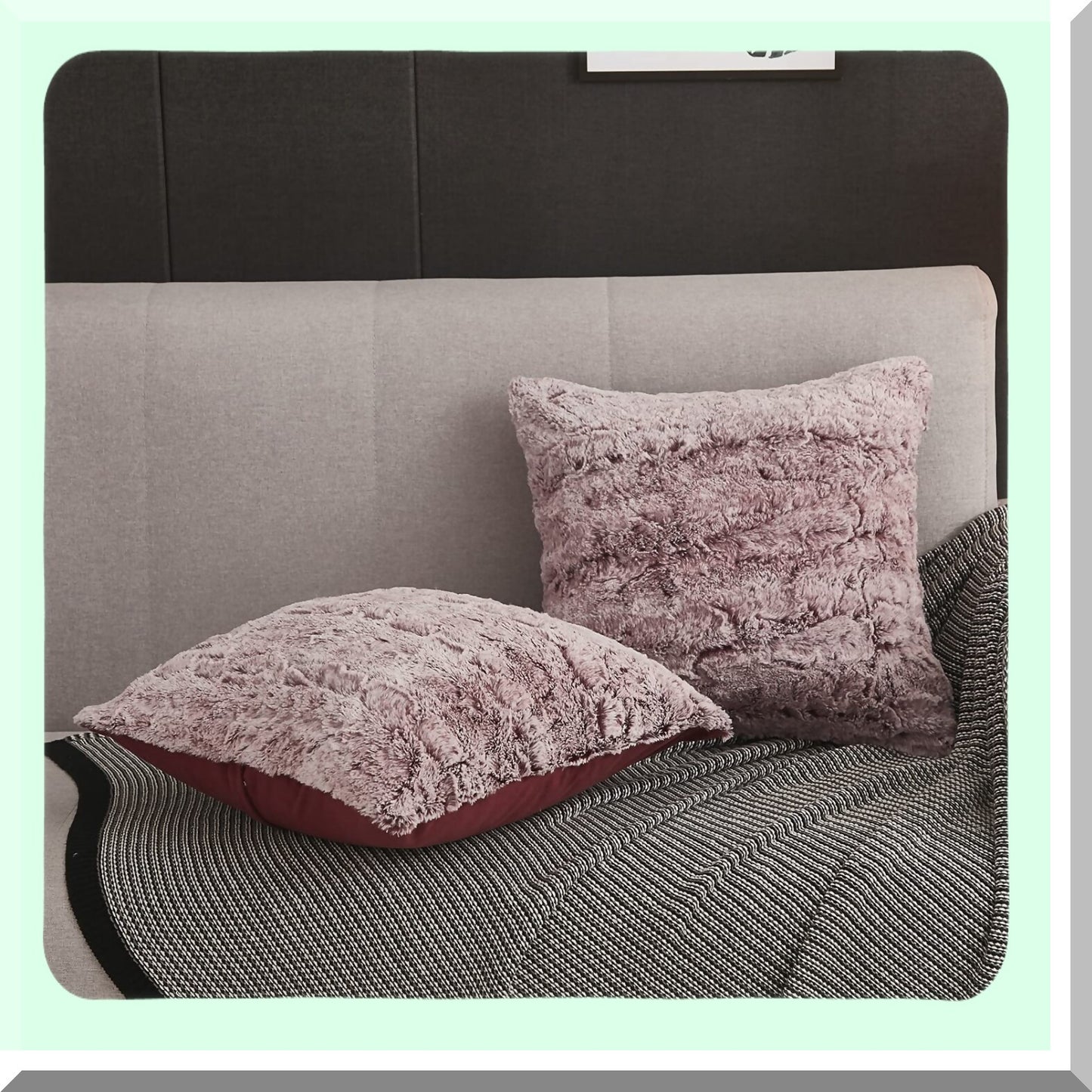 Burgundy Ombre Velvet Rabbit Pillowcase Set - Soft & Fluffy 18x18 Inch Square Cushion Cover with Zipper Closure for Modern Home Decor