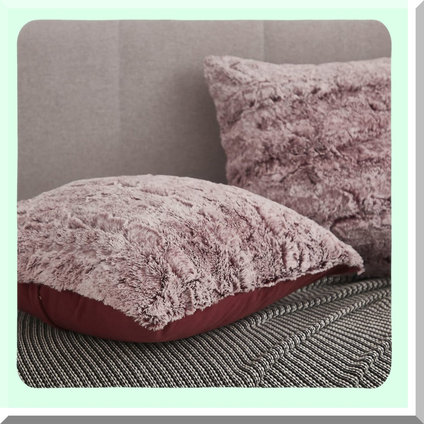 Burgundy Ombre Velvet Rabbit Pillowcase Set - Soft & Fluffy 18x18 Inch Square Cushion Cover with Zipper Closure for Modern Home Decor