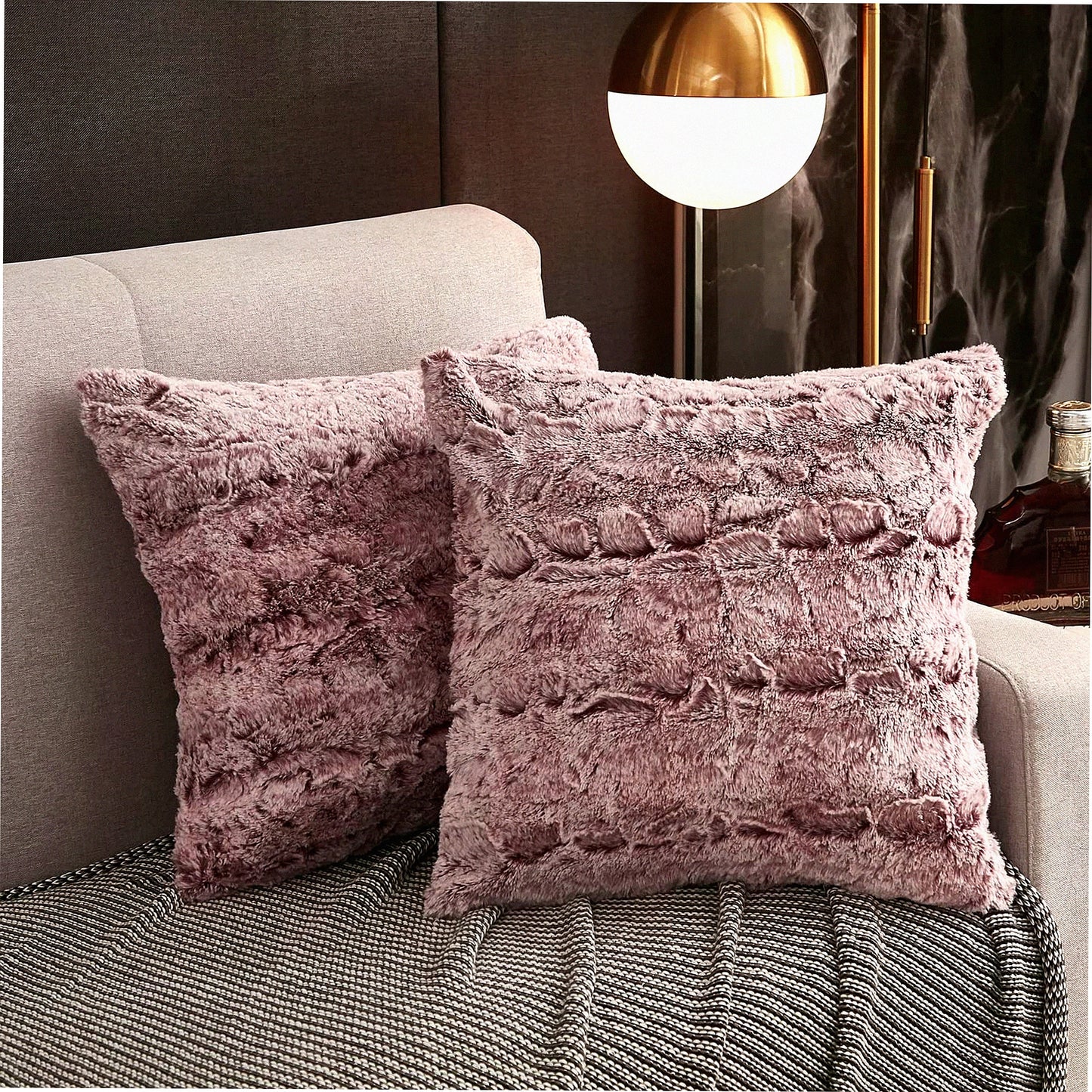 Burgundy Ombre Velvet Rabbit Pillowcase Set - Soft & Fluffy 18x18 Inch Square Cushion Cover with Zipper Closure for Modern Home Decor