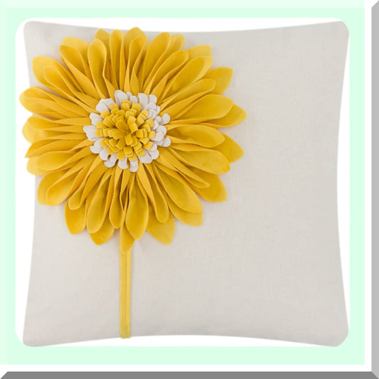 Sunflower Velvet 3D Pillow Cover - Yellow Throw Pillowcase for Home Decor - Aesthetic Plush Cushion Sham - Cute Accent Pillow for Bed Couch - 18x18 Inches Beige