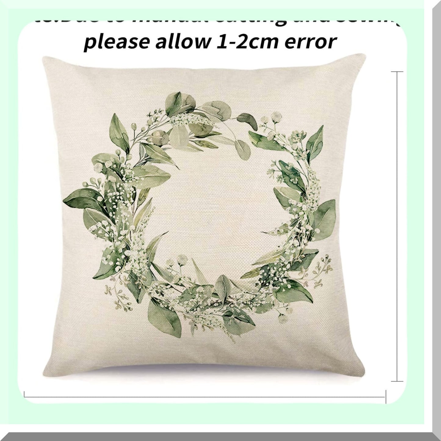 Spring Blessings Floral Pillow Covers - Set of 4, Farmhouse Decor Linen Cushion Cases for Sofa, Chair, Car - 18 x 18 Inches, Green/Wreath