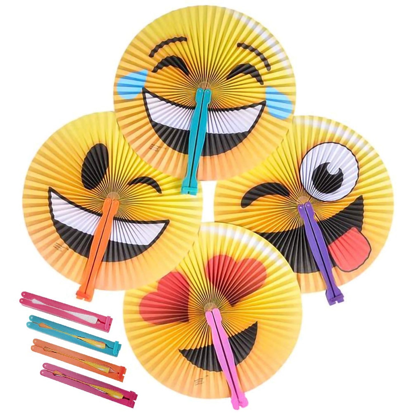 Handheld Folding Fans for Kids, Pack of 12, Emoticon Designs