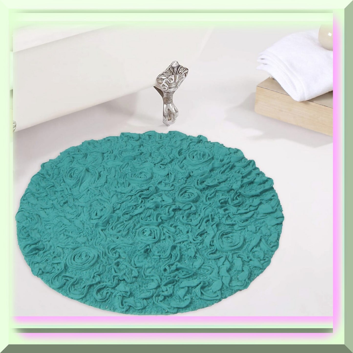 30" Round Cotton Tufted Bath Rug Turquoise
