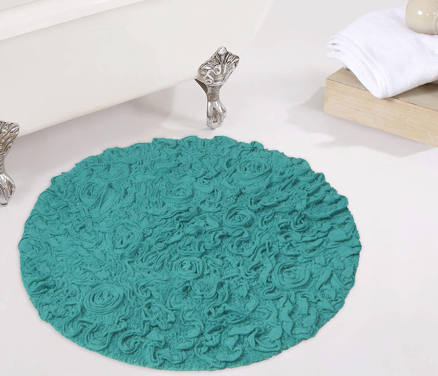 30" Round Cotton Tufted Bath Rug Turquoise