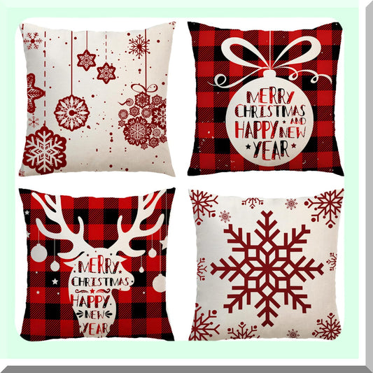 Winter Wonderland Pillow Cover Set - 18 Inch Snowflake & Moose Decorative Linen Throw Pillow Covers for Bedroom & Living Room Holiday Decor - Pack of 4