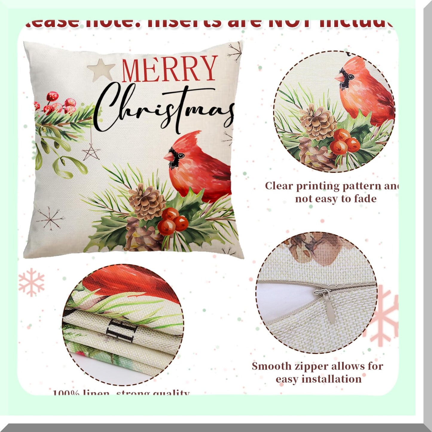 Winter Wonderland Pillow Cover Set - 18 Inch Snowflake & Moose Decorative Linen Throw Pillow Covers for Bedroom & Living Room Holiday Decor - Pack of 4