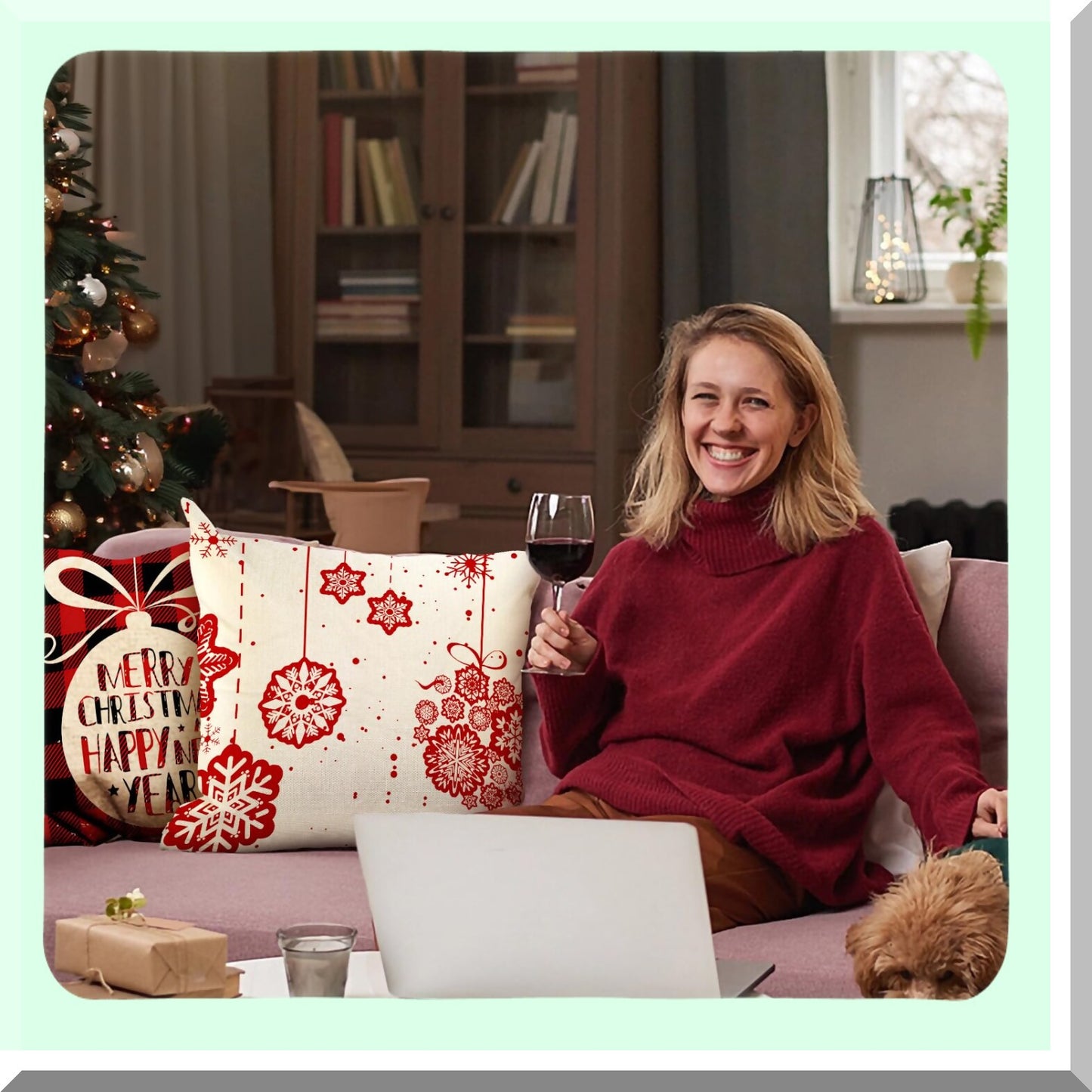 Winter Wonderland Pillow Cover Set - 18 Inch Snowflake & Moose Decorative Linen Throw Pillow Covers for Bedroom & Living Room Holiday Decor - Pack of 4