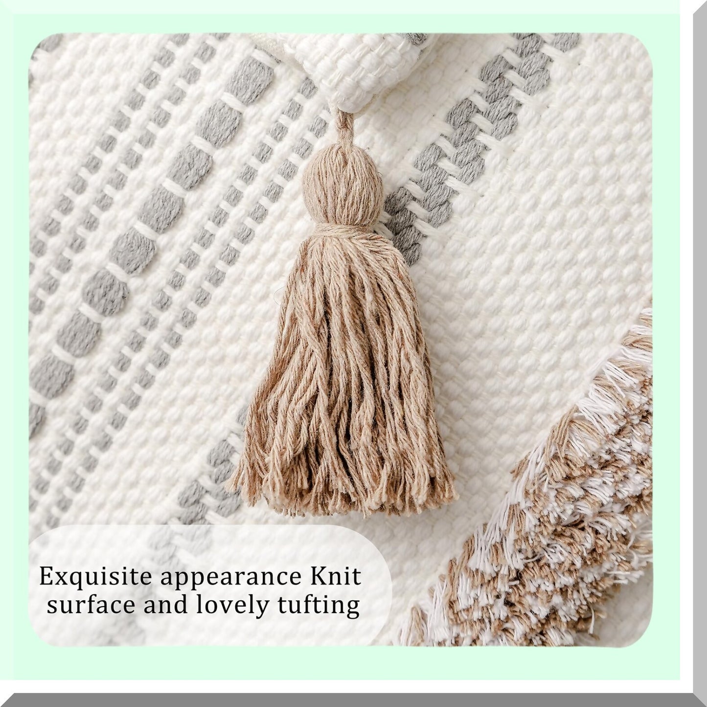 Tufted Boho Farmhouse Pillow Covers Set - Cotton Linen Woven Decorative Cushion Cases for Couch Bed - 18x18 Inch Light Brown - Pack of 2