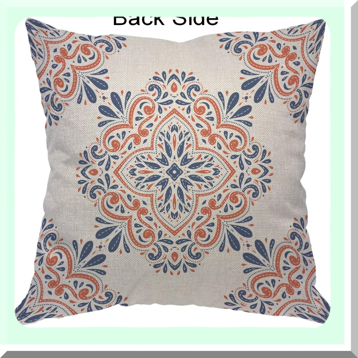 Vintage Paisley Moroccan Flower Decorative Pillow Case - Blue Orange Square Accent Cover for Home, 18x18 Inch Cotton Linen Throw