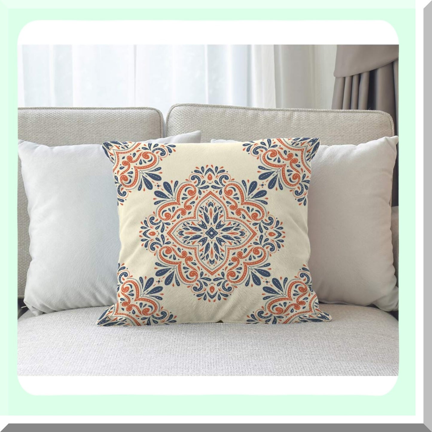 Vintage Paisley Moroccan Flower Decorative Pillow Case - Blue Orange Square Accent Cover for Home, 18x18 Inch Cotton Linen Throw