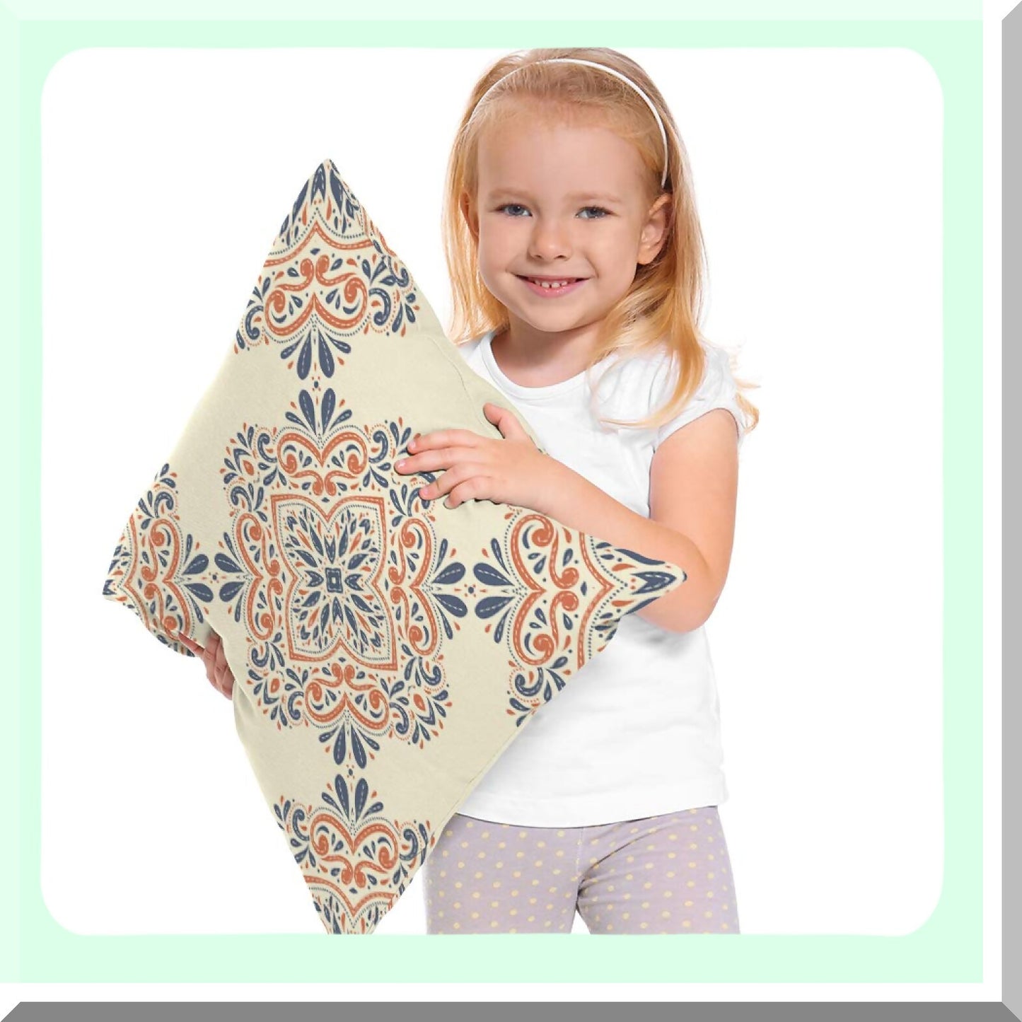 Vintage Paisley Moroccan Flower Decorative Pillow Case - Blue Orange Square Accent Cover for Home, 18x18 Inch Cotton Linen Throw