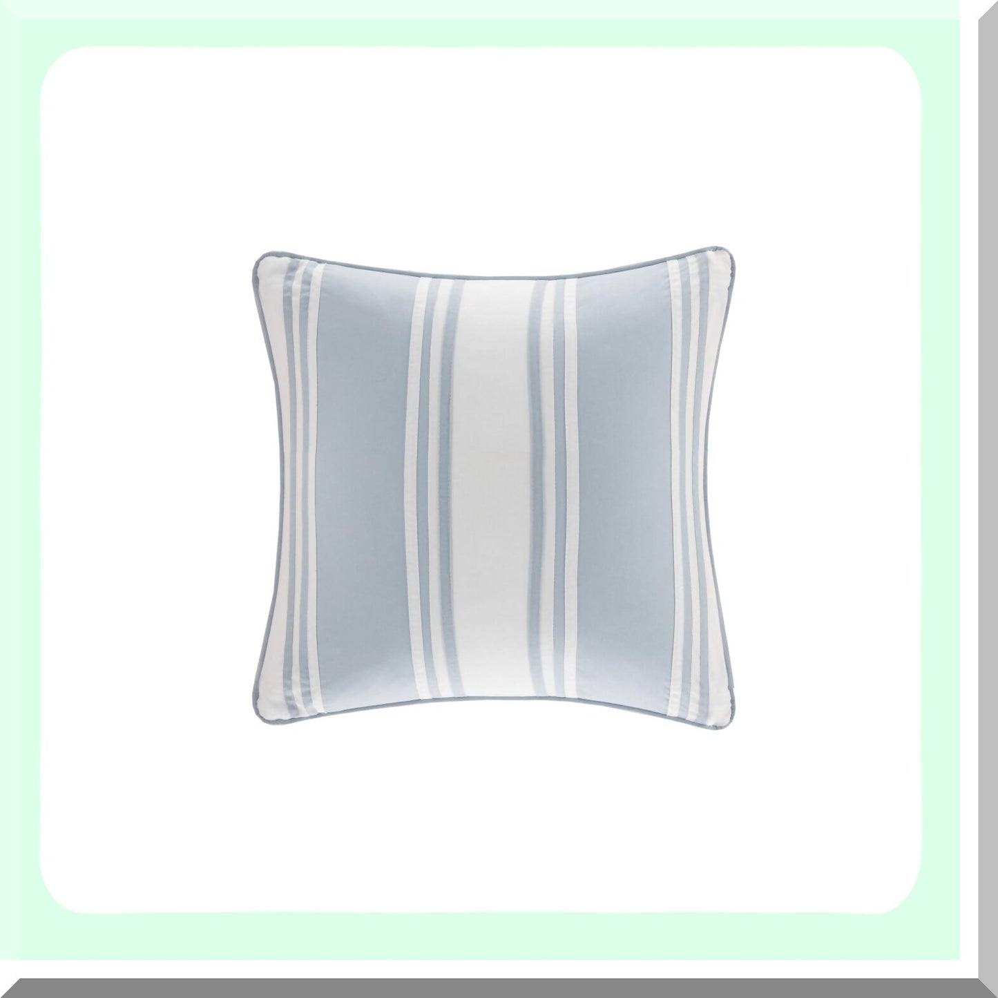 Coastal Striped Crystal Cotton Throw Pillow - Blue & White Square Decorative Cushion - Beach Pieced 18X18 - Strapping Design