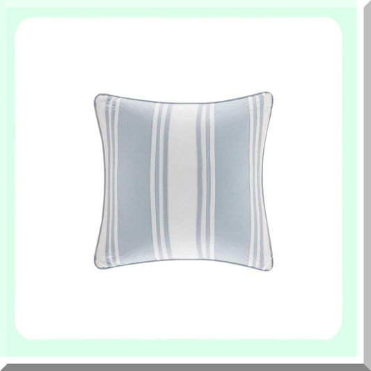 Coastal Striped Crystal Cotton Throw Pillow - Blue & White Square Decorative Cushion - Beach Pieced 18X18 - Strapping Design