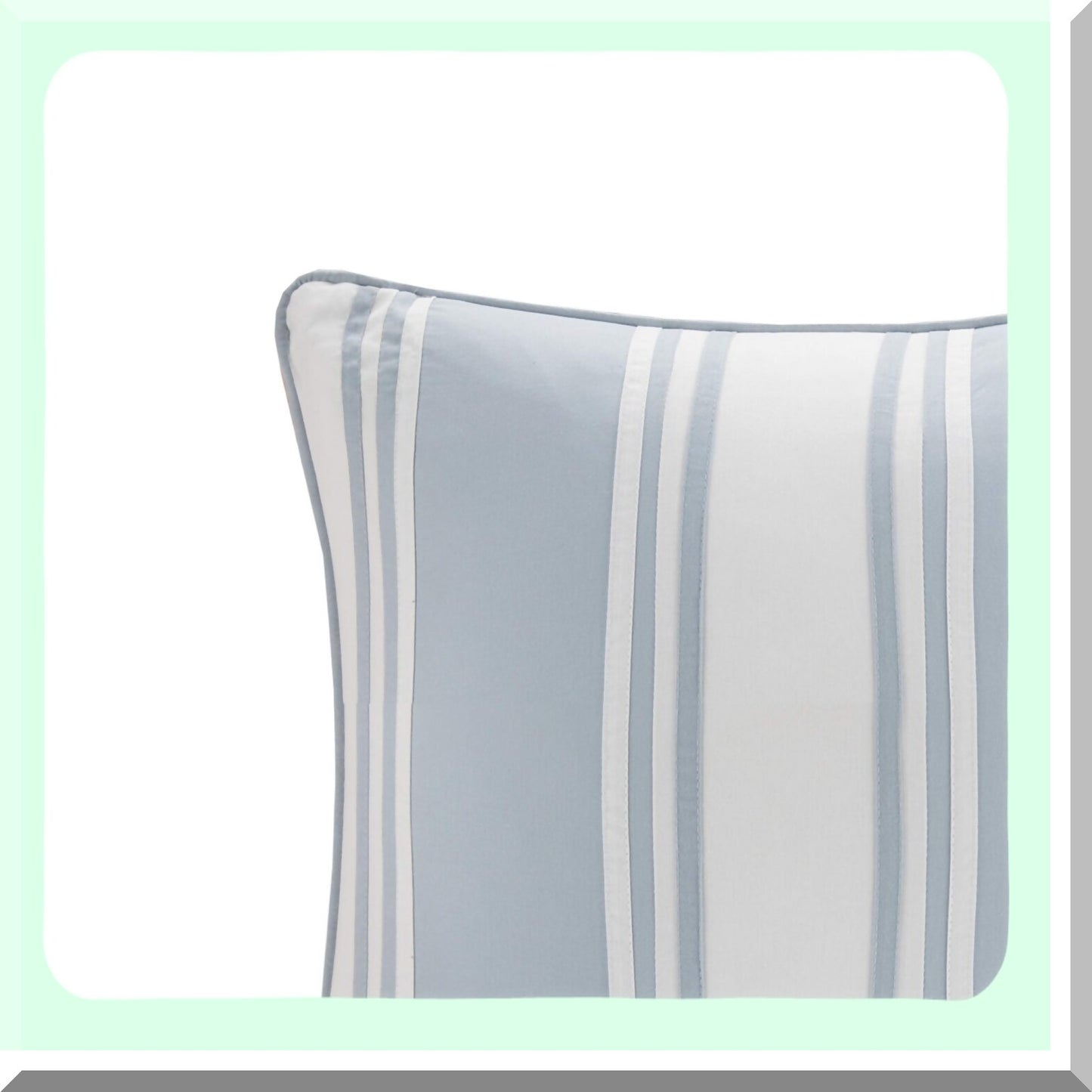 Coastal Striped Crystal Cotton Throw Pillow - Blue & White Square Decorative Cushion - Beach Pieced 18X18 - Strapping Design