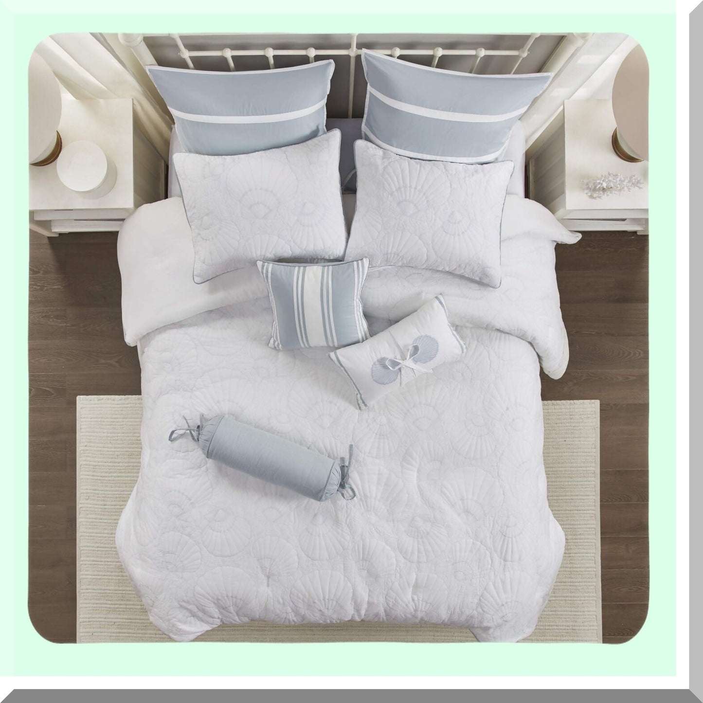 Coastal Striped Crystal Cotton Throw Pillow - Blue & White Square Decorative Cushion - Beach Pieced 18X18 - Strapping Design