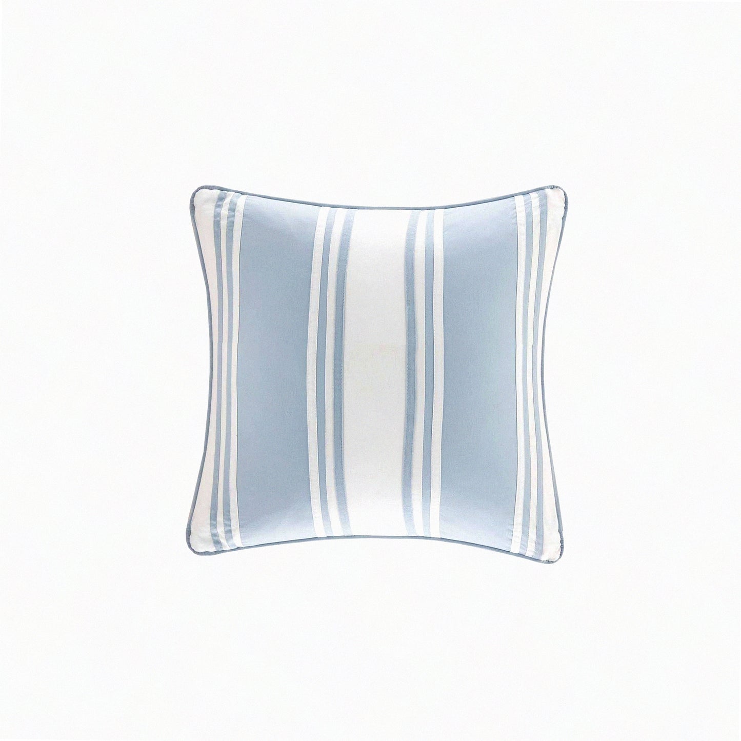 Coastal Striped Crystal Cotton Throw Pillow - Blue & White Square Decorative Cushion - Beach Pieced 18X18 - Strapping Design
