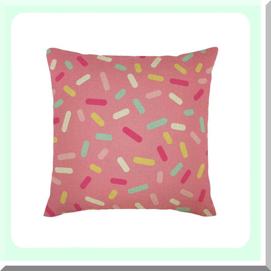 Colorful Sprinkles Cotton Linen Throw Pillow Cover - Pink Donut Glaze Ice Cream Decor - Soft Cushion Case for Bedroom Sofa - 18X18 Inch Square Home Decor