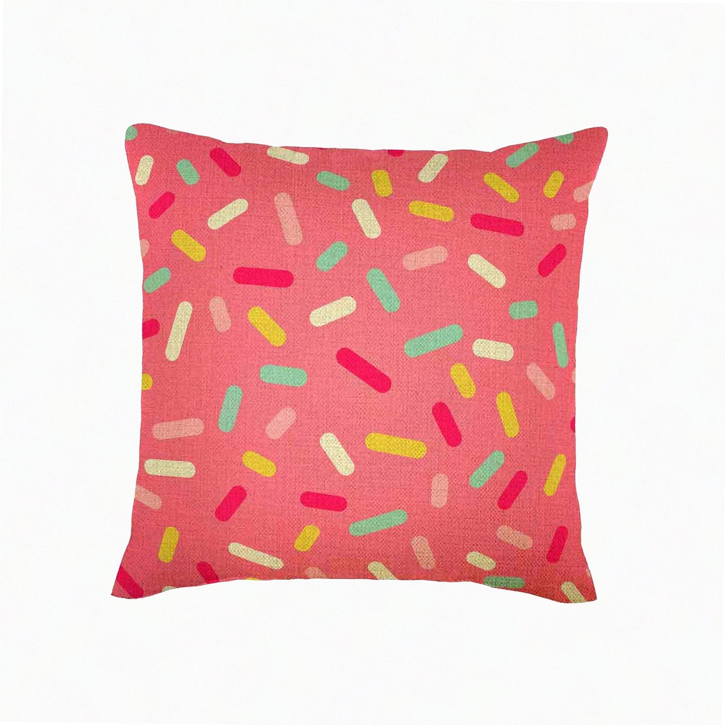 Colorful Sprinkles Cotton Linen Throw Pillow Cover - Pink Donut Glaze Ice Cream Decor - Soft Cushion Case for Bedroom Sofa - 18X18 Inch Square Home Decor