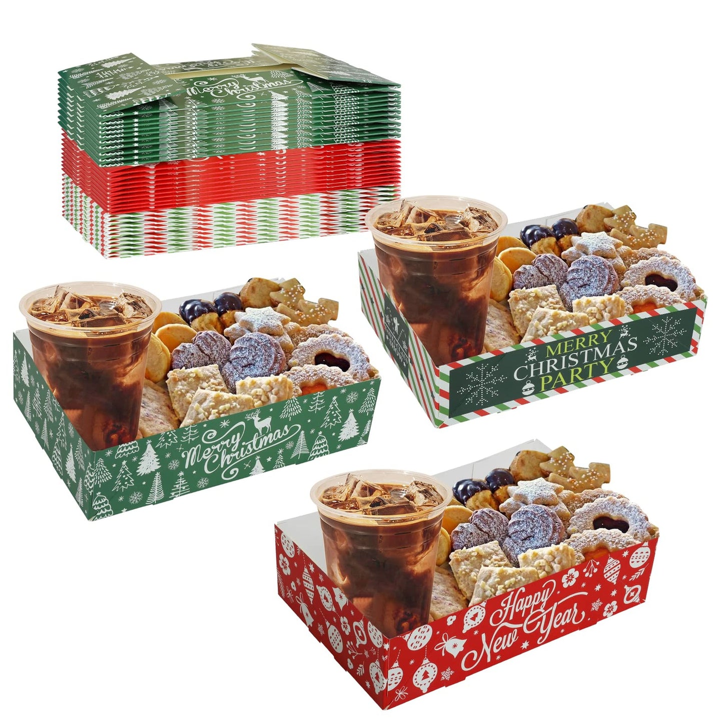 Winter Wonderland Party Snack Trays - 30 Pack Festive Food Boxes for Xmas Celebrations! Disposable Paper Holders for Popcorn, Nachos & More!