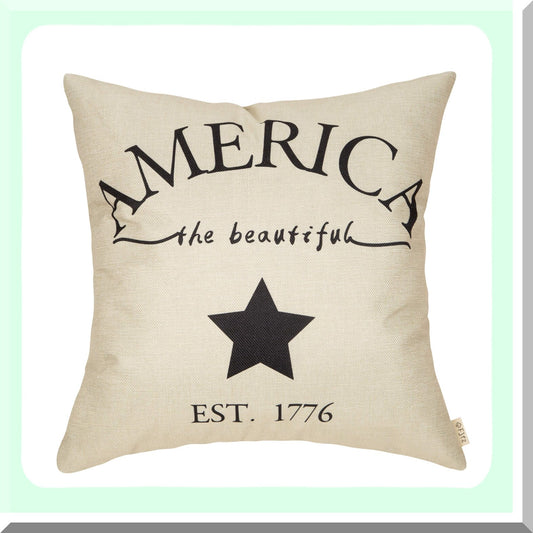 1776 Patriotic Farmhouse Cushion Cover - Rustic July 4th Decorative Pillow Case for Sofa Couch, 18" x 18" - Cotton Linen Home Decoration Sign