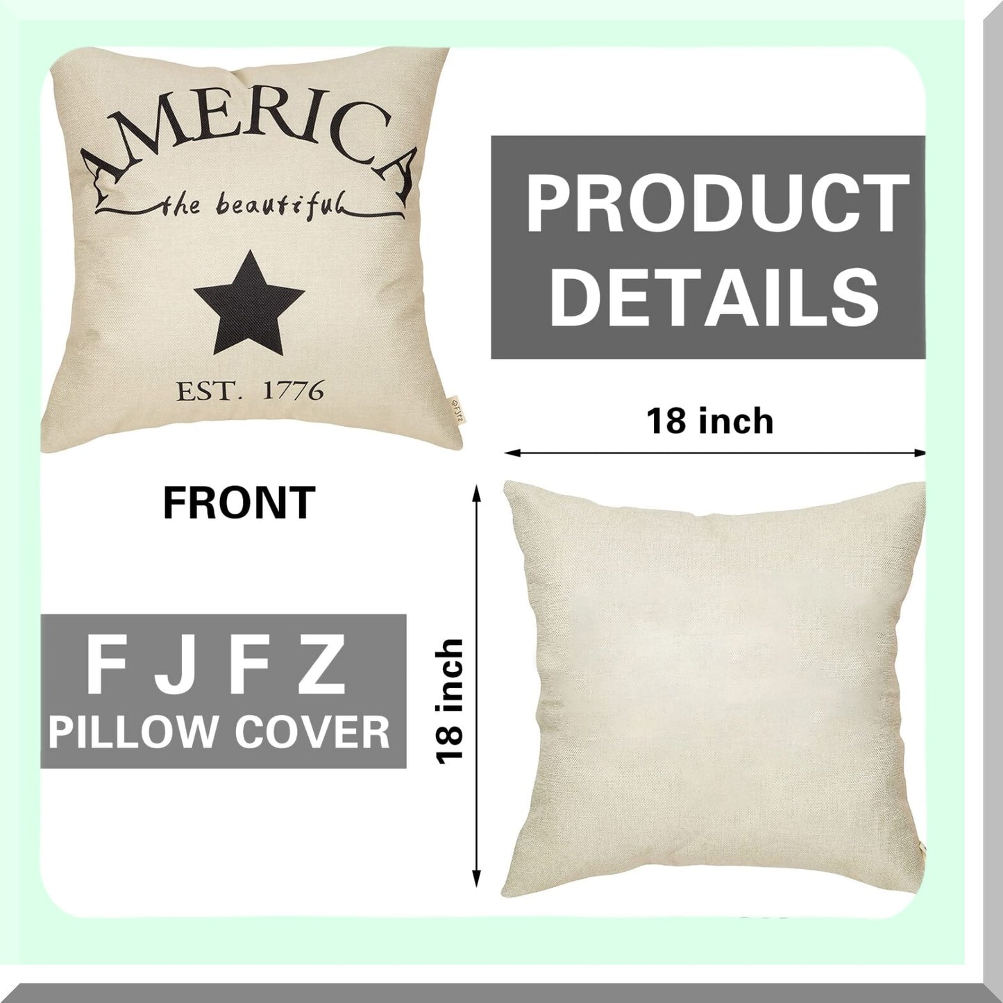 1776 Patriotic Farmhouse Cushion Cover - Rustic July 4th Decorative Pillow Case for Sofa Couch, 18" x 18" - Cotton Linen Home Decoration Sign