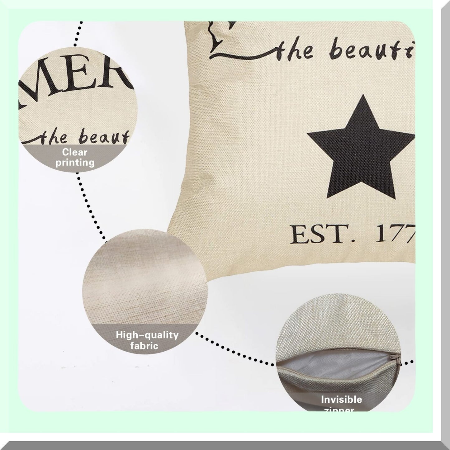 1776 Patriotic Farmhouse Cushion Cover - Rustic July 4th Decorative Pillow Case for Sofa Couch, 18" x 18" - Cotton Linen Home Decoration Sign