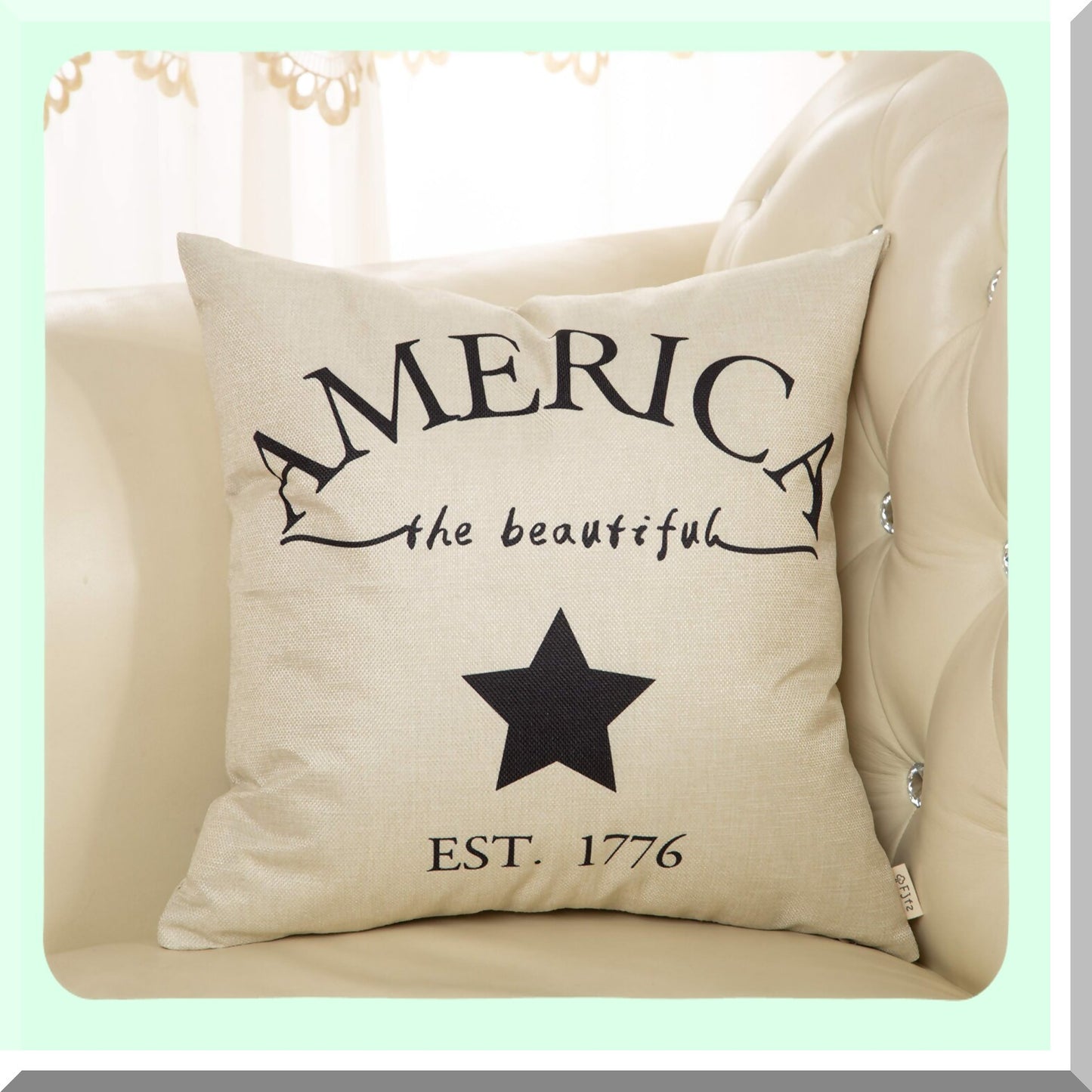 1776 Patriotic Farmhouse Cushion Cover - Rustic July 4th Decorative Pillow Case for Sofa Couch, 18" x 18" - Cotton Linen Home Decoration Sign