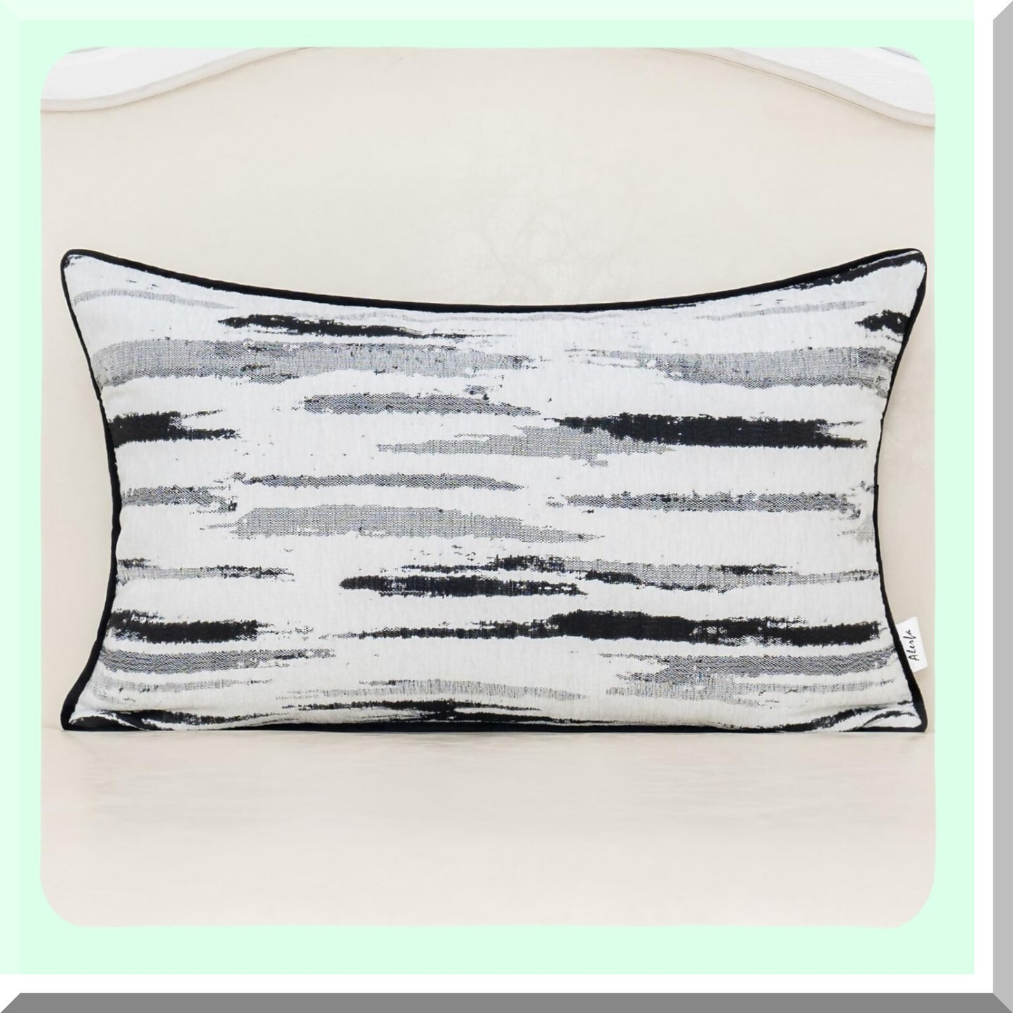 Luxury Modern Stripes Jacquard Lumbar Pillow Cover - Black White Abstract Chenille Cushion Case for Couch, Living Room, Bedroom, Car - 12 x 20 Inch