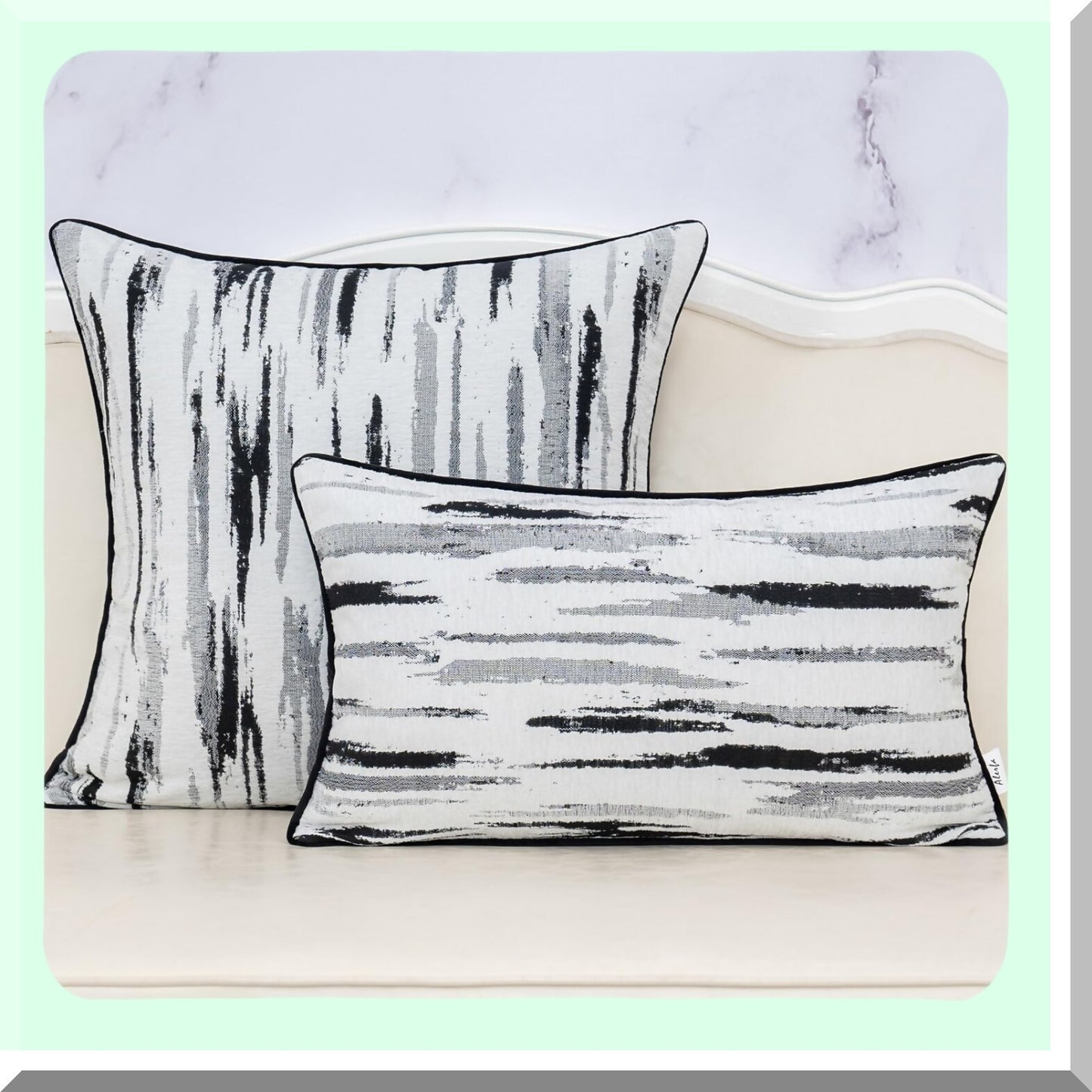 Luxury Modern Stripes Jacquard Lumbar Pillow Cover - Black White Abstract Chenille Cushion Case for Couch, Living Room, Bedroom, Car - 12 x 20 Inch