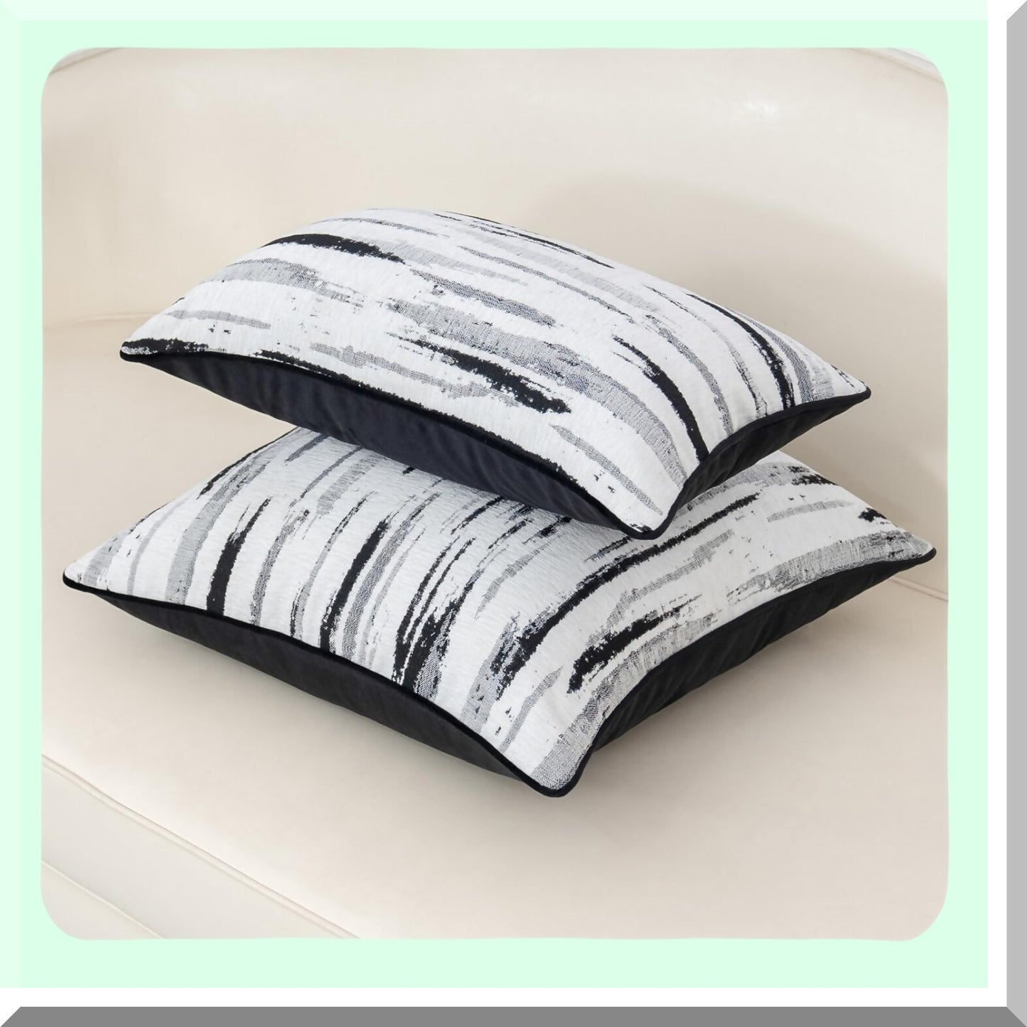 Luxury Modern Stripes Jacquard Lumbar Pillow Cover - Black White Abstract Chenille Cushion Case for Couch, Living Room, Bedroom, Car - 12 x 20 Inch