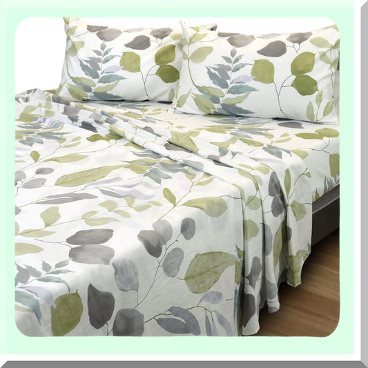 CoolBreeze Twin Cotton Sheet Set - 620 Thread Count Deep Pocket Fitted Sheet, Flat Sheet, Pillow Case - Breathable Cooling Bed Sheets in Watercolor Design