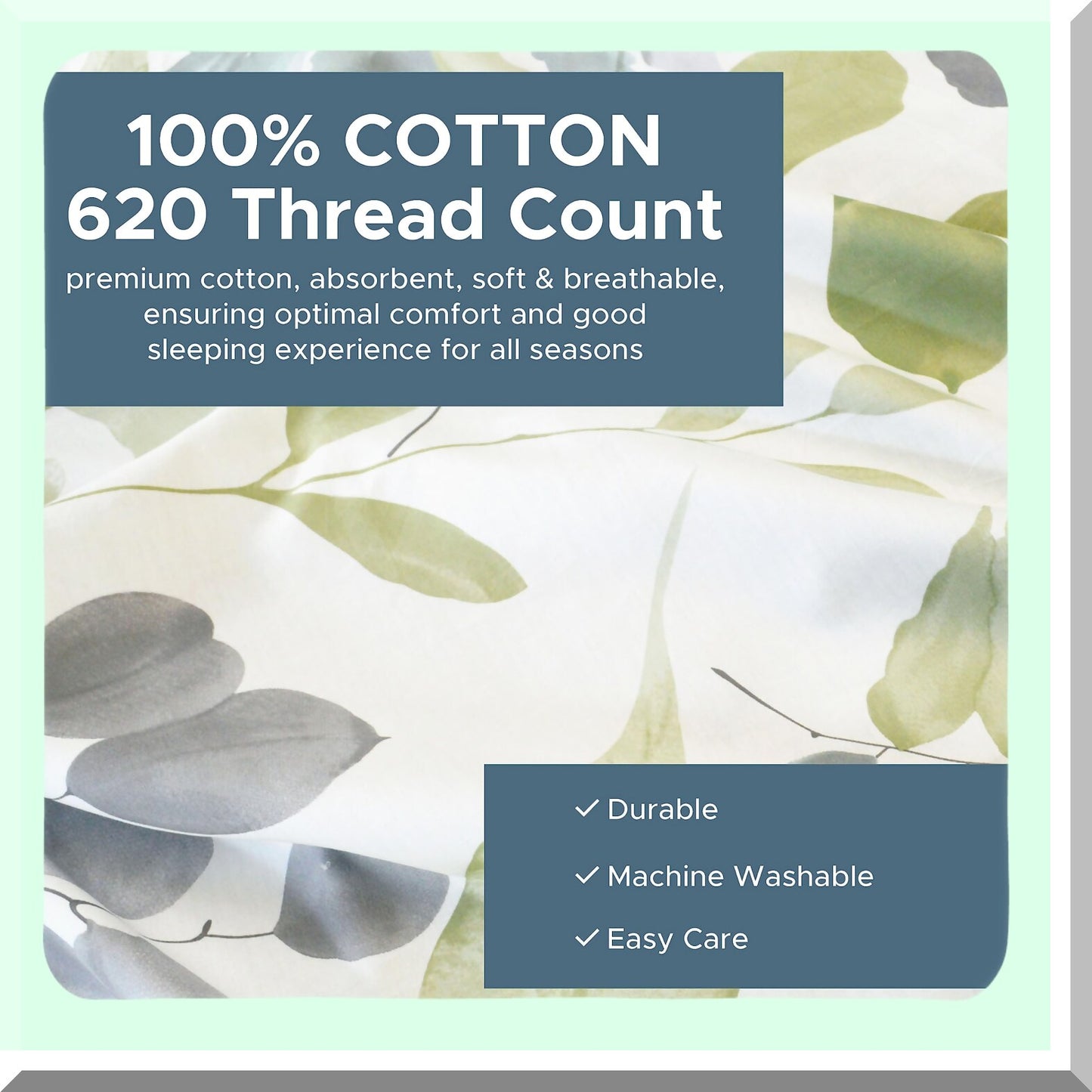 CoolBreeze Twin Cotton Sheet Set - 620 Thread Count Deep Pocket Fitted Sheet, Flat Sheet, Pillow Case - Breathable Cooling Bed Sheets in Watercolor Design