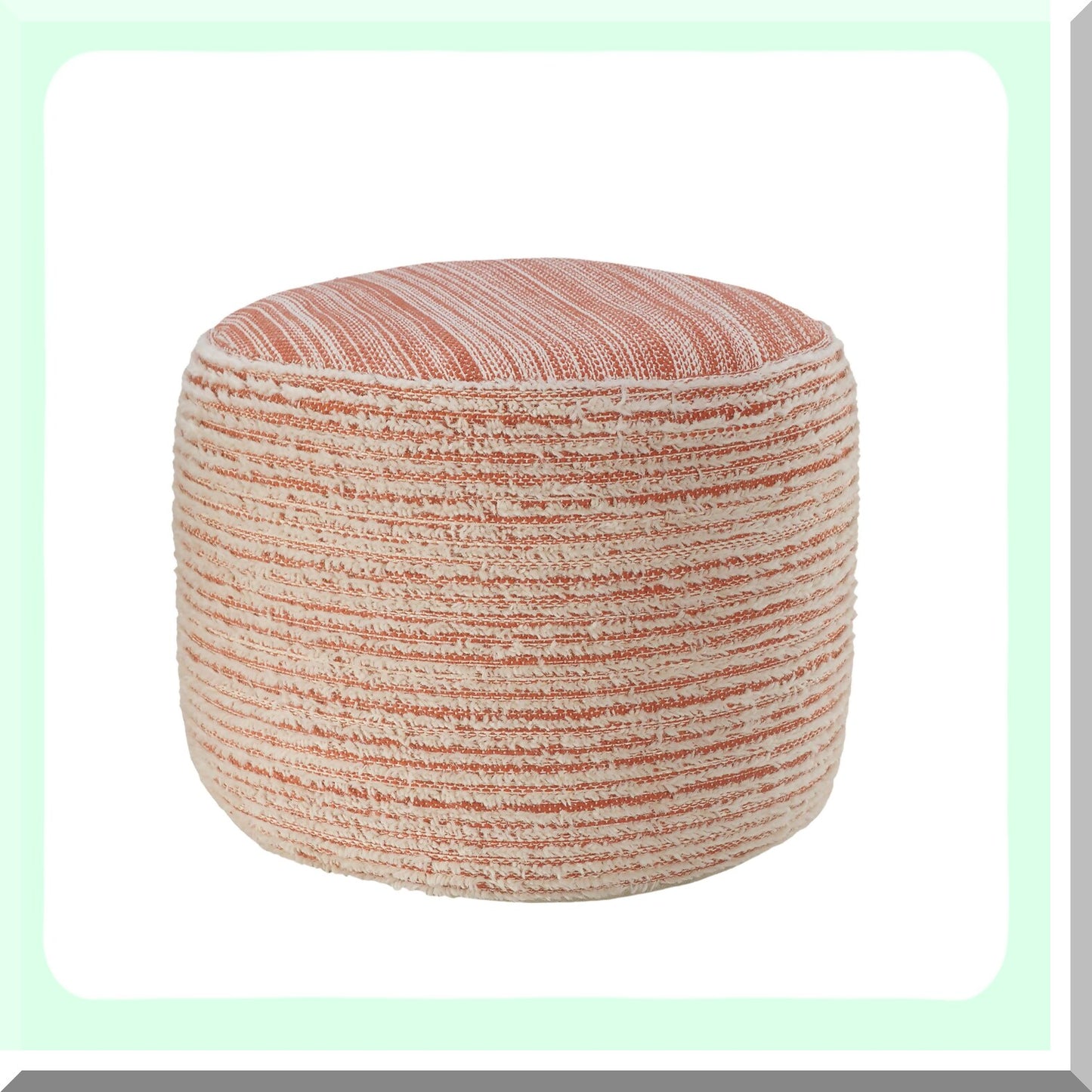 Tropical Coral Distressed Pouf - Textured Ottoman Seat for Living Room, 18x18x14 Inches - Coastal Decor Footstool with White Accents