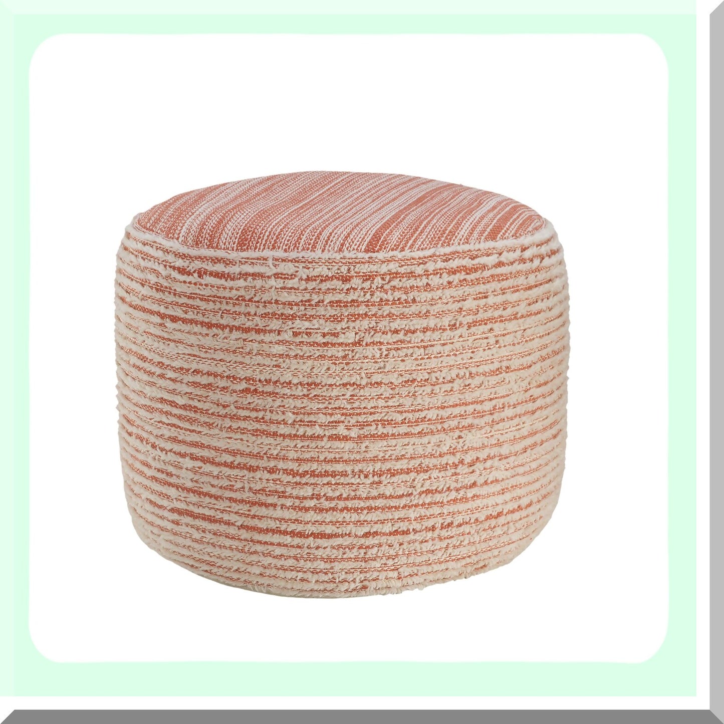 Tropical Coral Distressed Pouf - Textured Ottoman Seat for Living Room, 18x18x14 Inches - Coastal Decor Footstool with White Accents