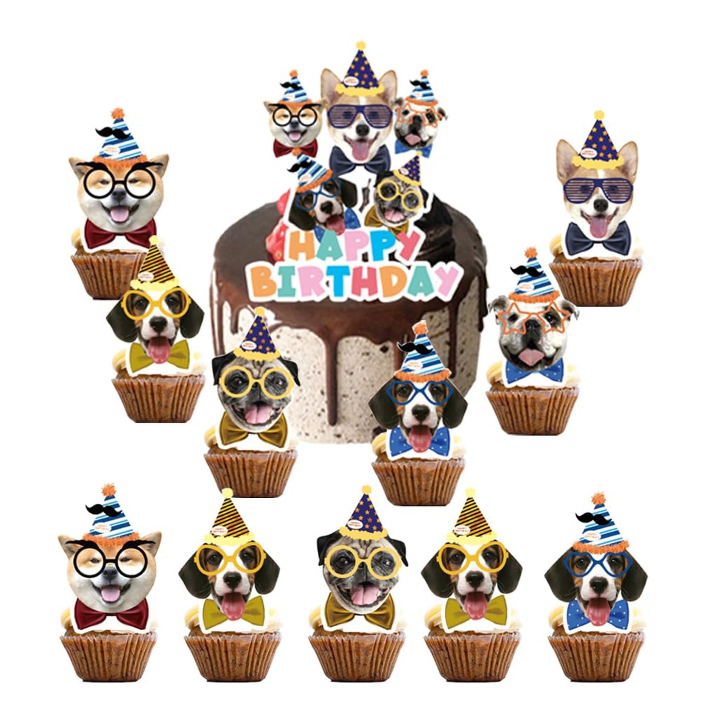 Pawty Pupcake Toppers - 25pcs Dog Birthday Party Supplies for Kids Gift & Cake Decoration. Perfect for Kid's Birthday Parties & Favors!