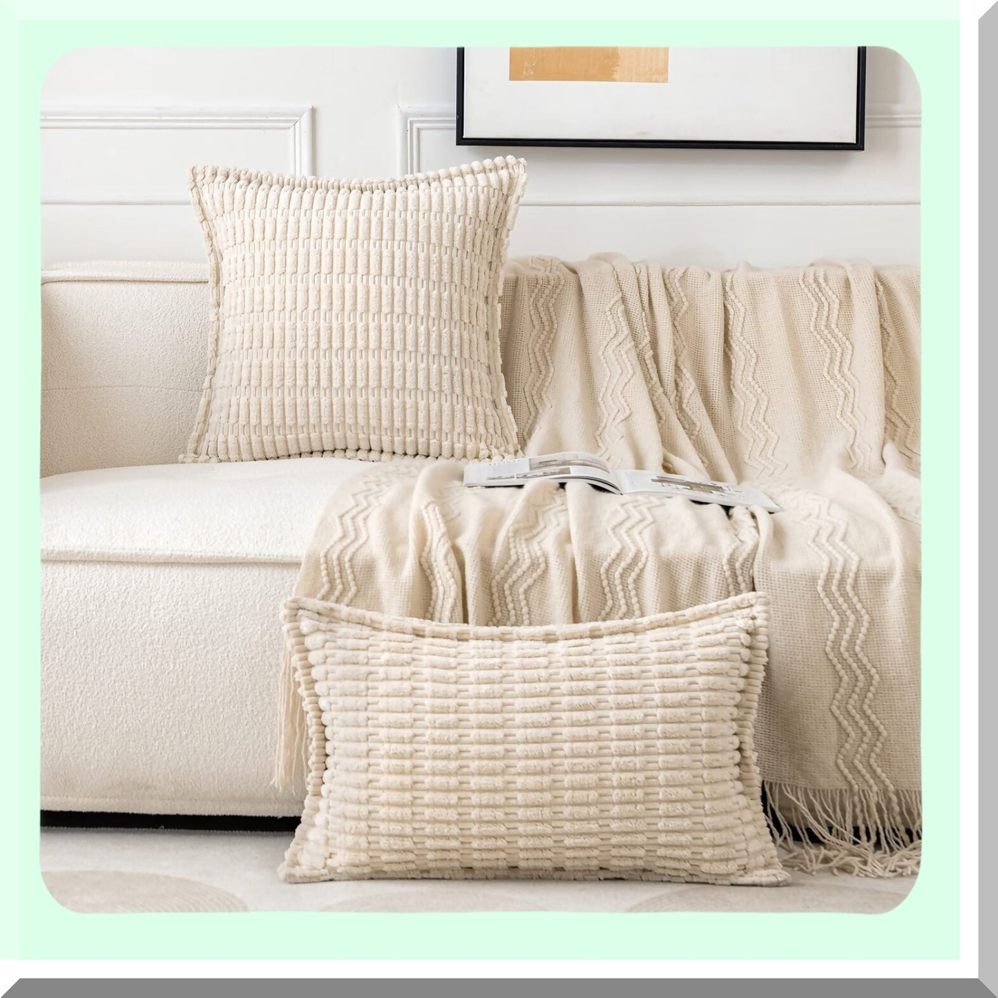 Soft Stripe Corduroy Pillowcase Set - Boho Chic Decorative Throw Pillow Covers (Pack of 2) for Couch, Sofa, Bed - Modern Home Decor - 18x18 Inch