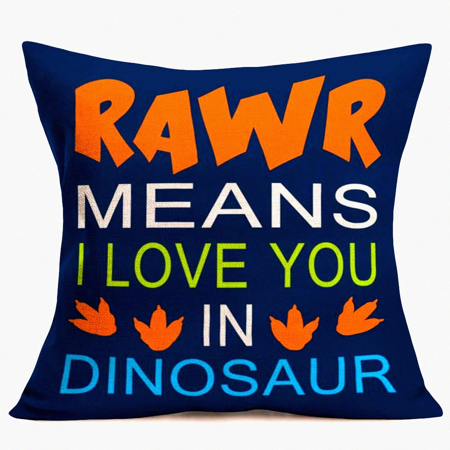 RAWR Love Letters Cotton Linen Pillow Cover - Multicolor Quote Cushion Case for Sofa Home Decor - 18"x18" Dinosaur Theme Throw Pillow