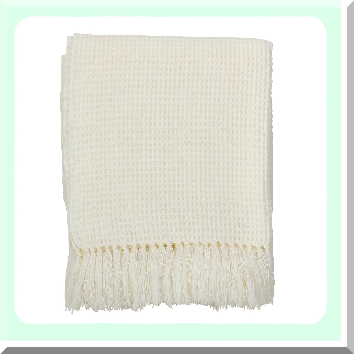 CozyWaffle Ivory Throw Blanket - 50"x60" Luxurious Waffle Weave Design with Elegant Trim