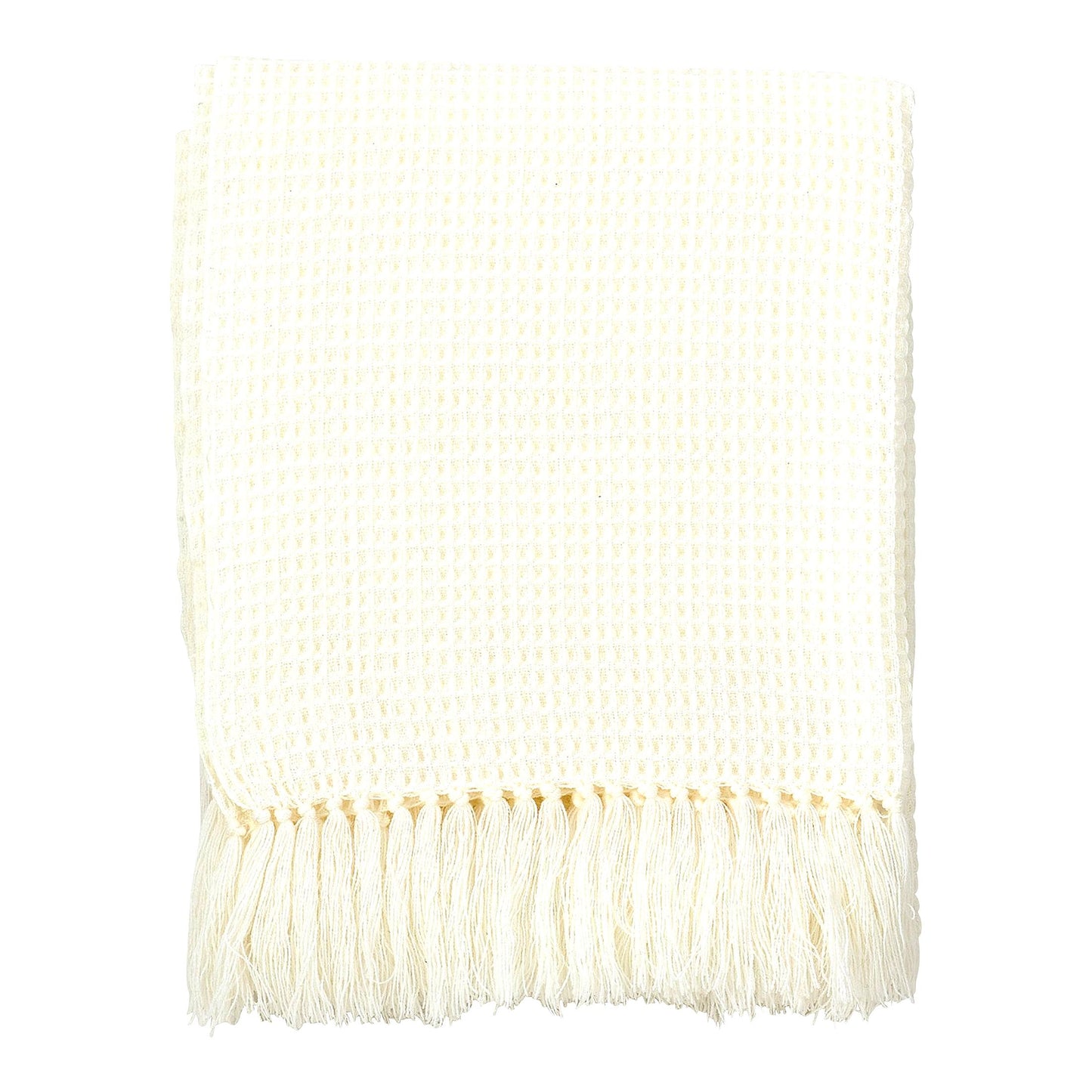 CozyWaffle Ivory Throw Blanket - 50"x60" Luxurious Waffle Weave Design with Elegant Trim