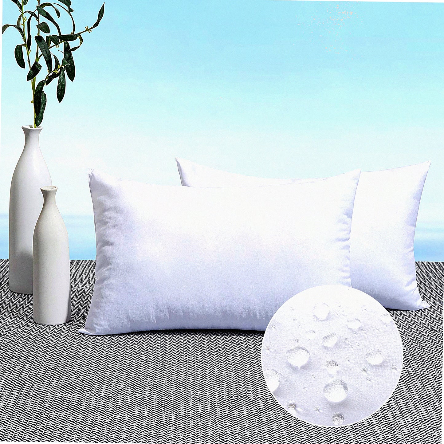 Water-Resistant Outdoor Pillow Inserts - Set of 2 Premium Lumbar Stuffer Sham for Porch Swing & Patio Furniture - Decorative Throw Pillows for Couch & Sofa