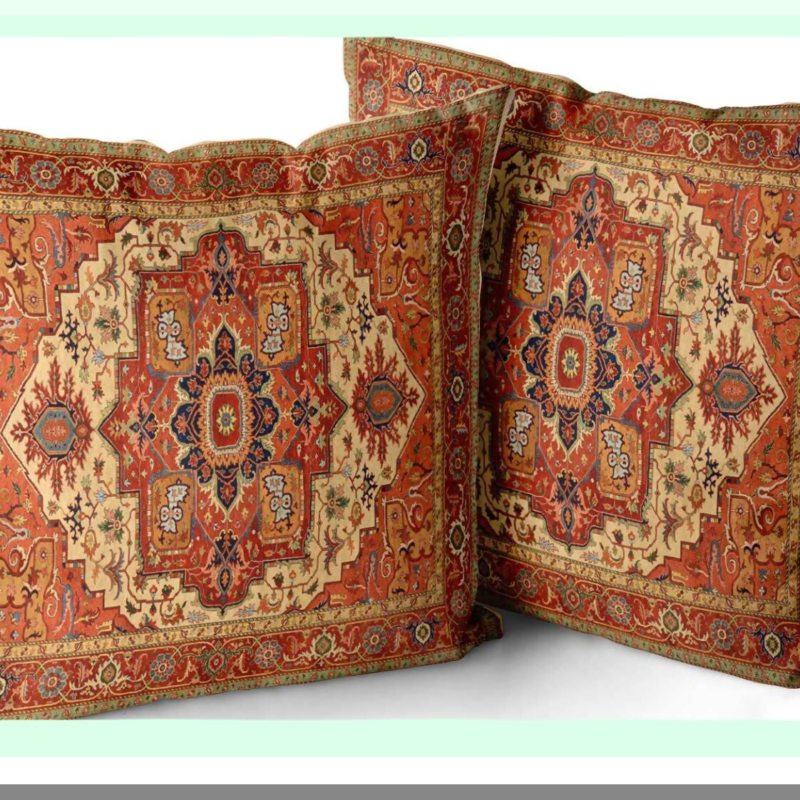 Persian Rug Inspired Pillowcase Set - Decorative Throw Pillow Covers with Square Design, Double-Sided Print - 22x22 Inches - Pack of 2