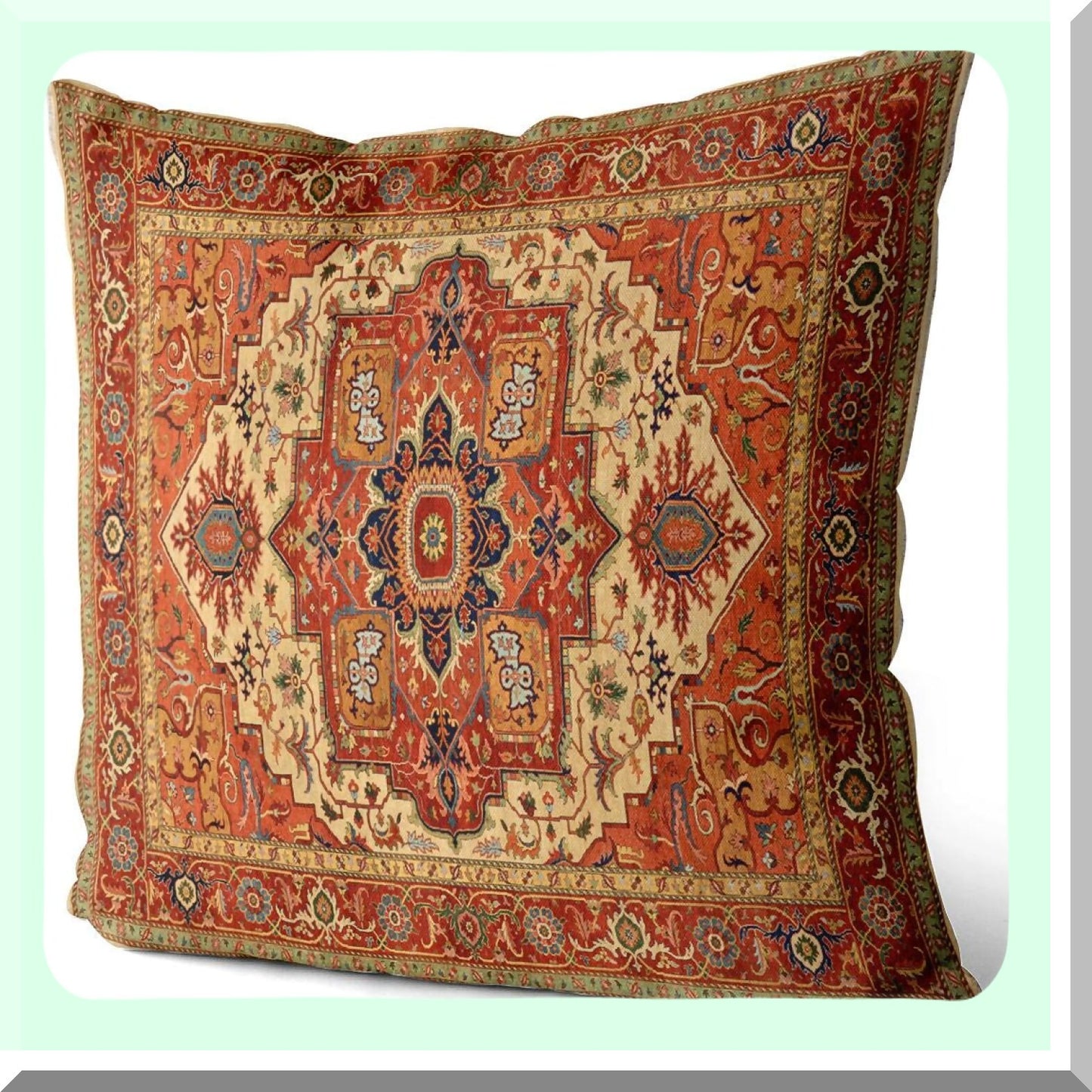 Persian Rug Inspired Pillowcase Set - Decorative Throw Pillow Covers with Square Design, Double-Sided Print - 22x22 Inches - Pack of 2