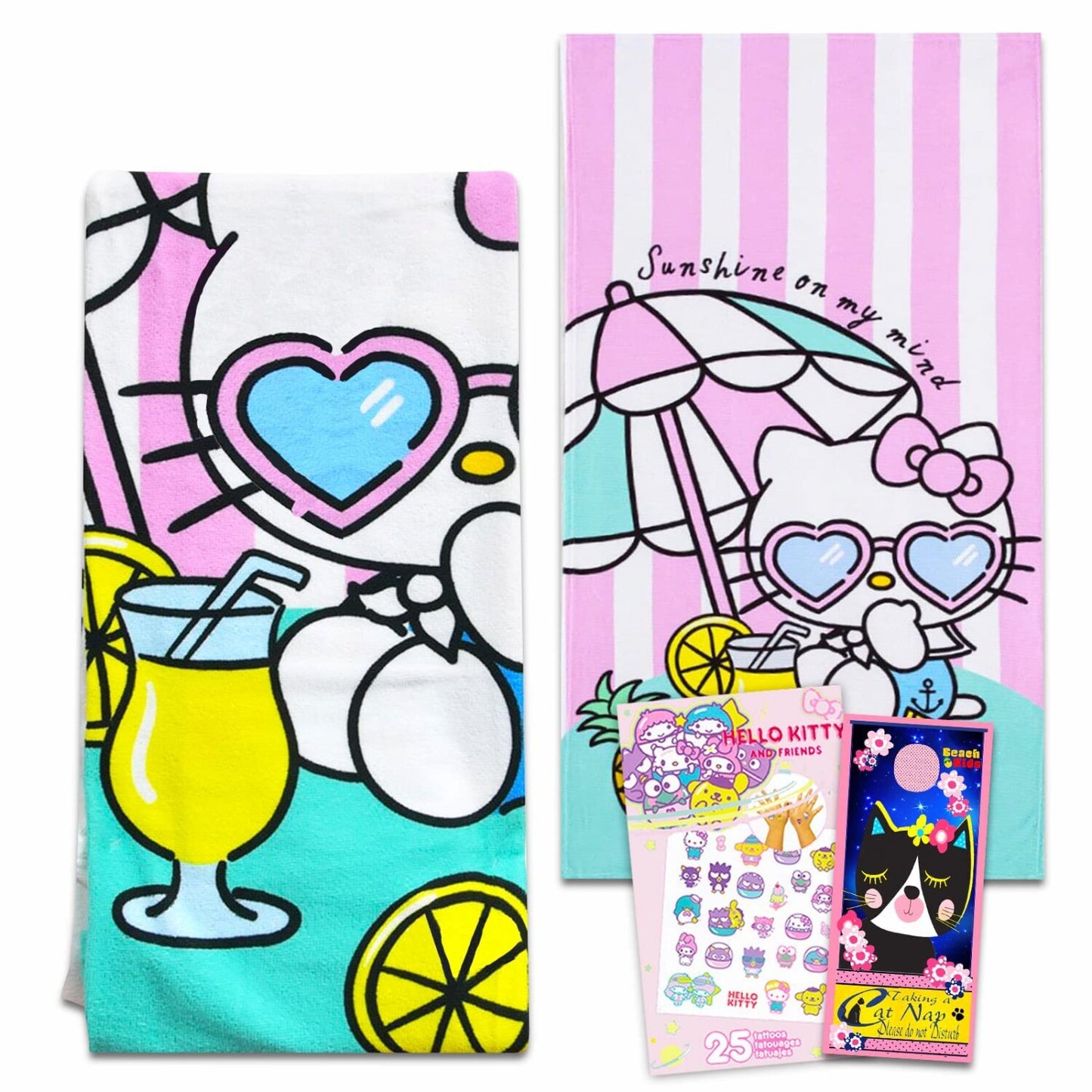 Kids Beach Towel Set with Microfiber and Tattoos